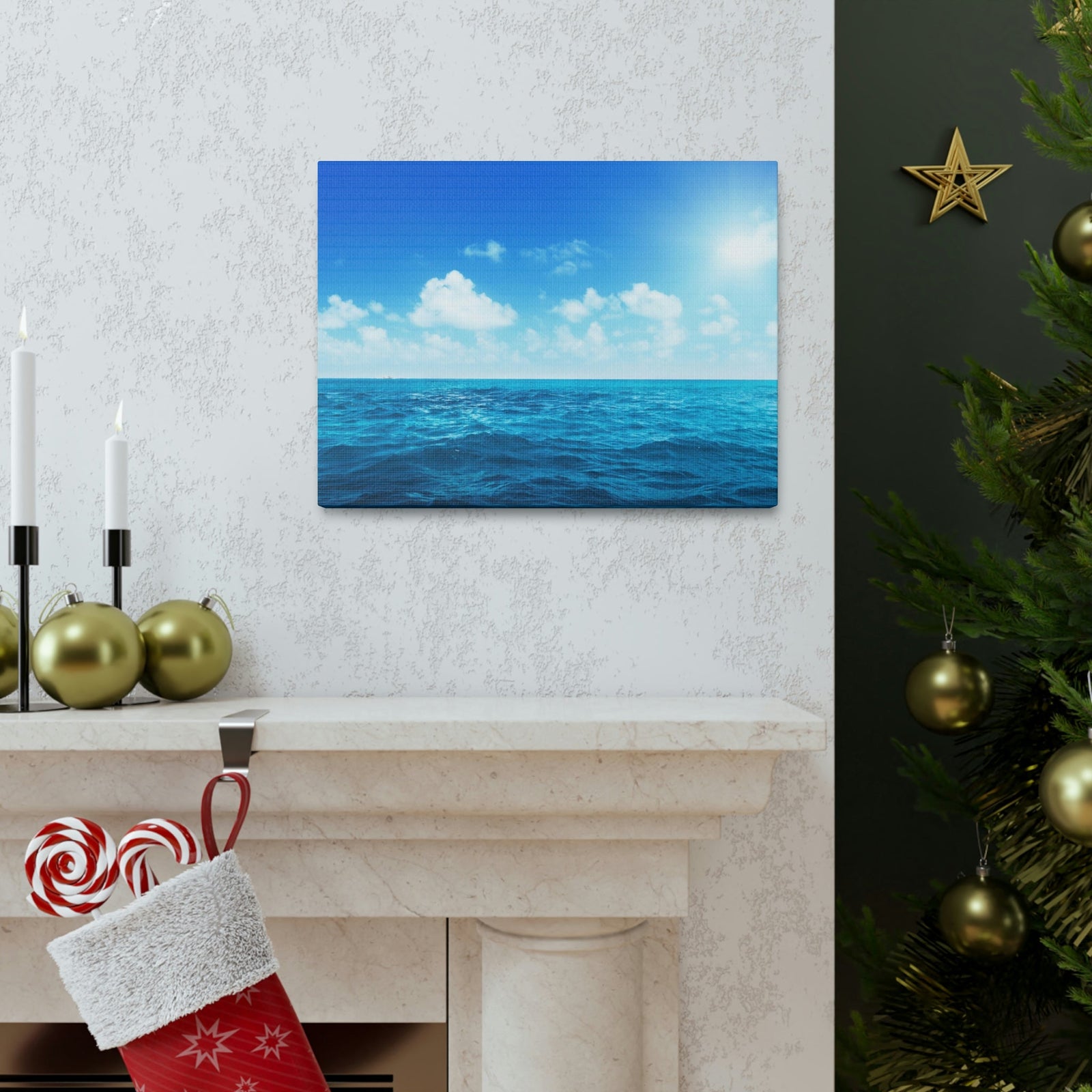 Perfect Sky and Ocean Water Scene Beautiful Majestic and Pleasing View Beauty Nature Scene Vast Blue Sky and Ocean Wall Art Ready to Hang Unframed-Express Your Love Gifts