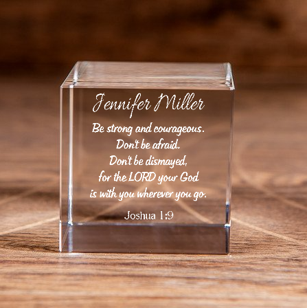 Joshua 1:9 Be Strong and Courageous Square Cut Crystal Cube Personalized Christian Gift-Express Your Love Gifts