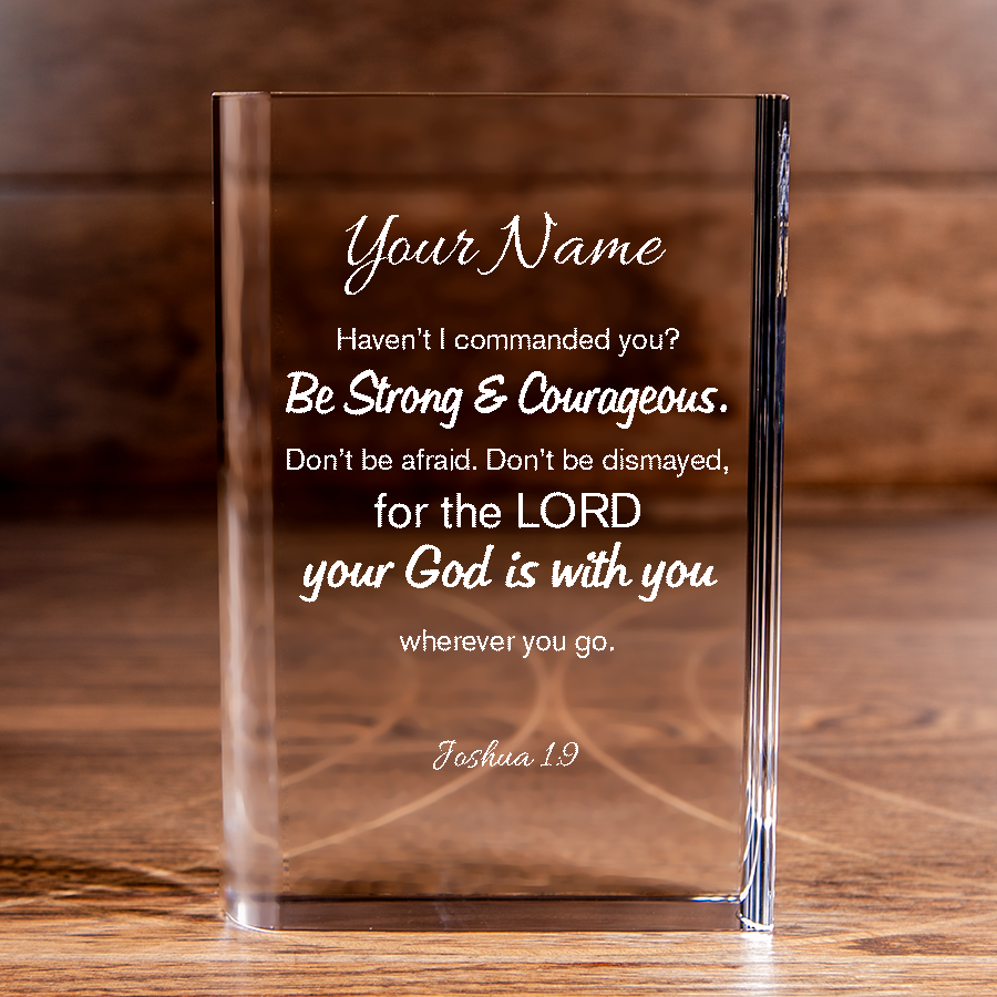 Joshua 1:9 Be Strong Courageous Laser Engraved Crystal Book - Elegant Religious Gift for Devoted Believers Personalized Christian Gift-Express Your Love Gifts
