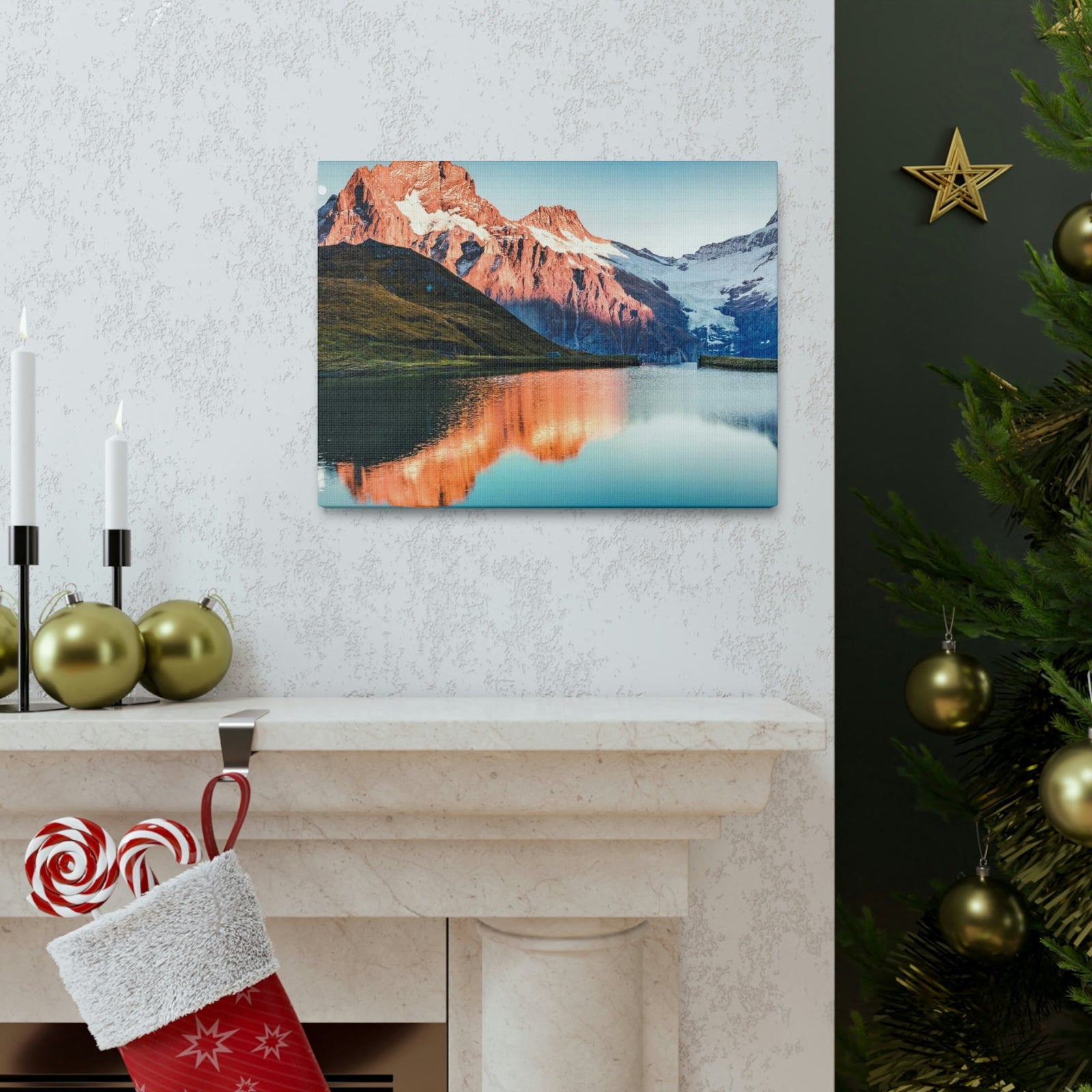 Picturesque Autumn Sunset in Alps Scene Beautiful Incredible Lake View Beauty Nature Scene Snowy Mountains and Lake Wall Art Ready to Hang Unframed-Express Your Love Gifts