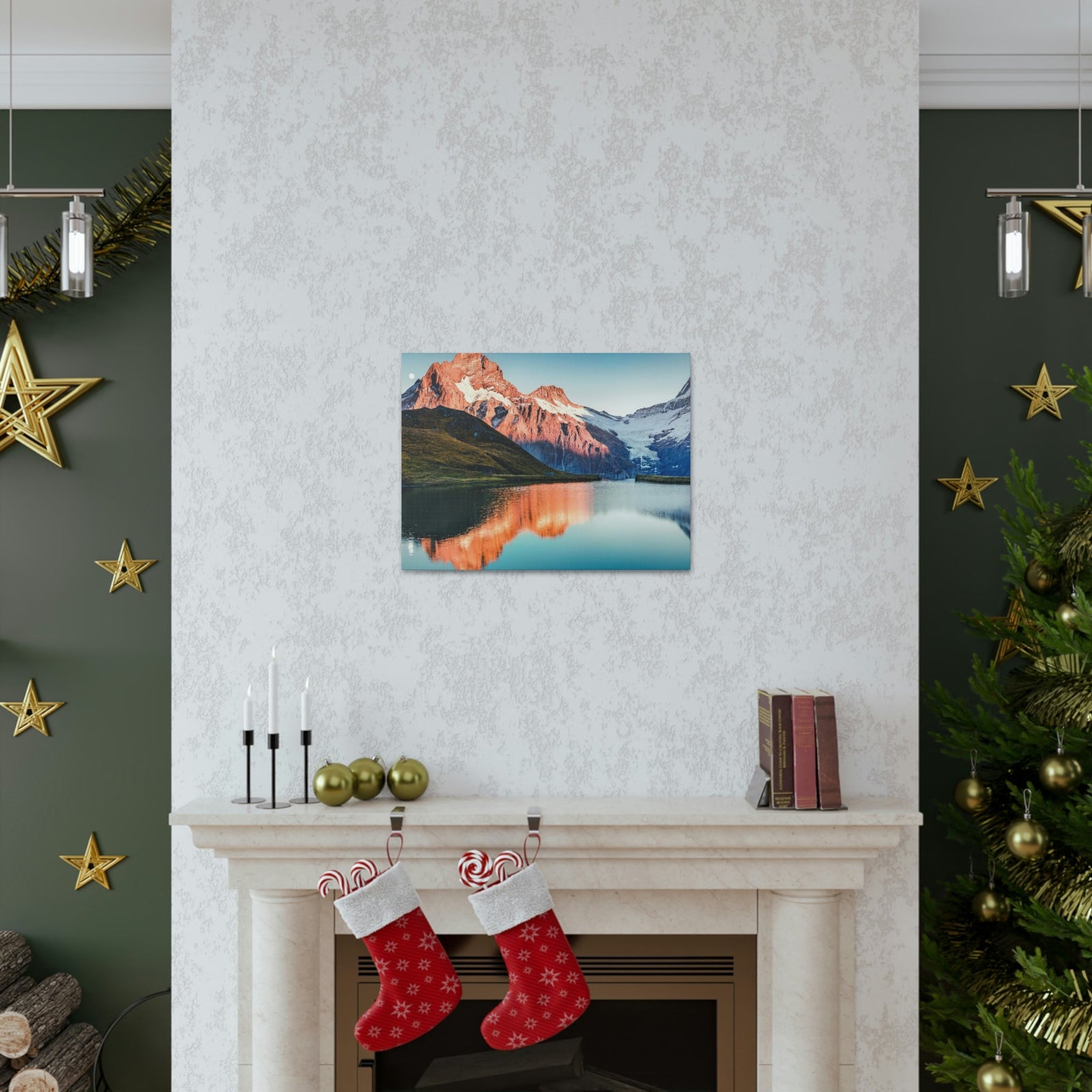 Picturesque Autumn Sunset in Alps Scene Beautiful Incredible Lake View Beauty Nature Scene Snowy Mountains and Lake Wall Art Ready to Hang Unframed-Express Your Love Gifts