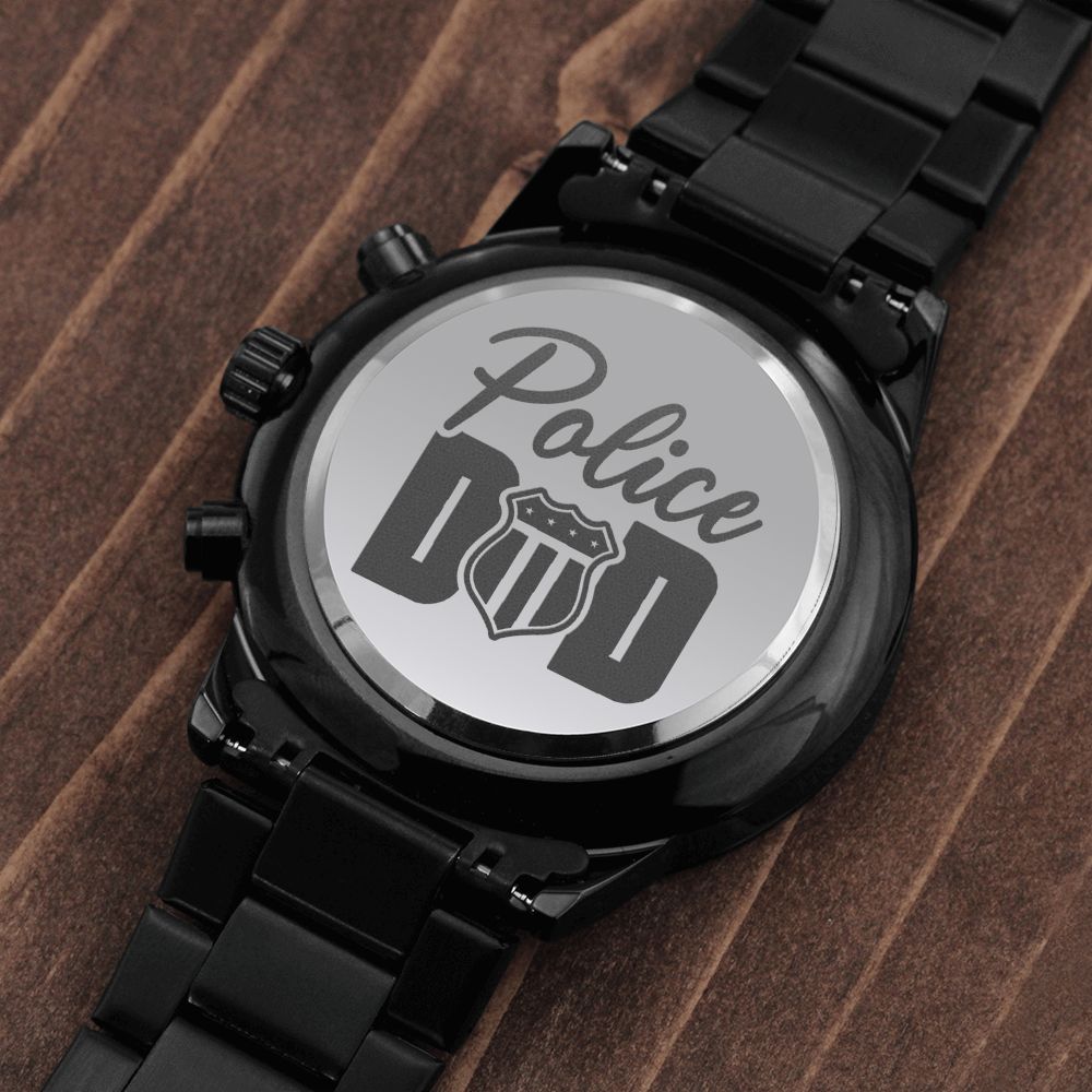 Police Dad Engraved Multifunction Policeman Men's Watch Stainless Steel W Copper Dial-Express Your Love Gifts