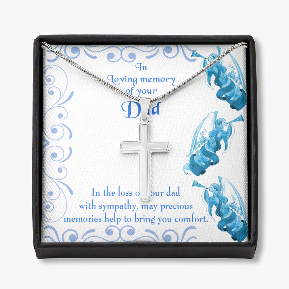 Precious Memories Dad Memorial Gift Dad Memorial Cross Necklace Sympathy Gift Loss of Father Condolence Message Card-Express Your Love Gifts