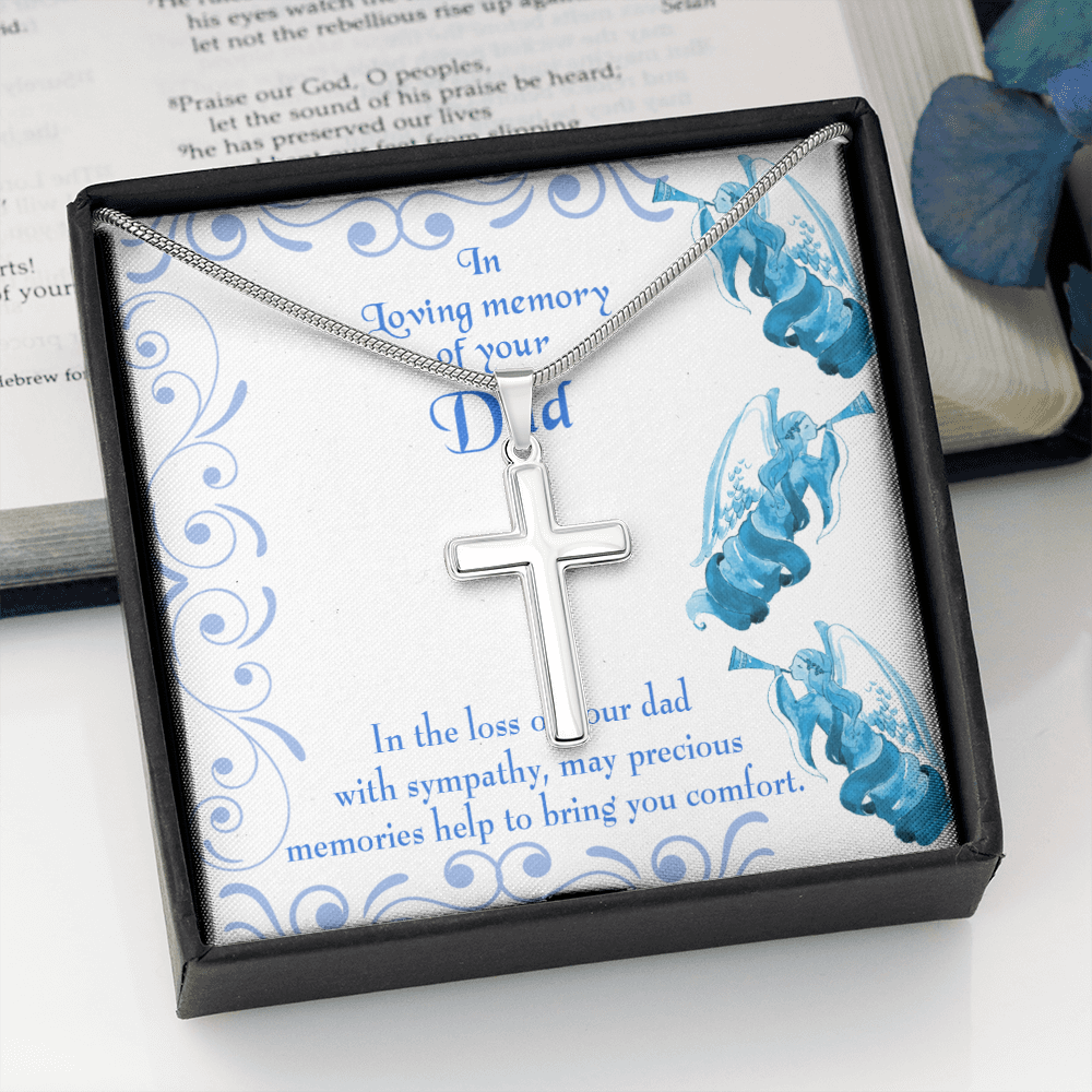 Precious Memories Dad Memorial Gift Dad Memorial Cross Necklace Sympathy Gift Loss of Father Condolence Message Card-Express Your Love Gifts