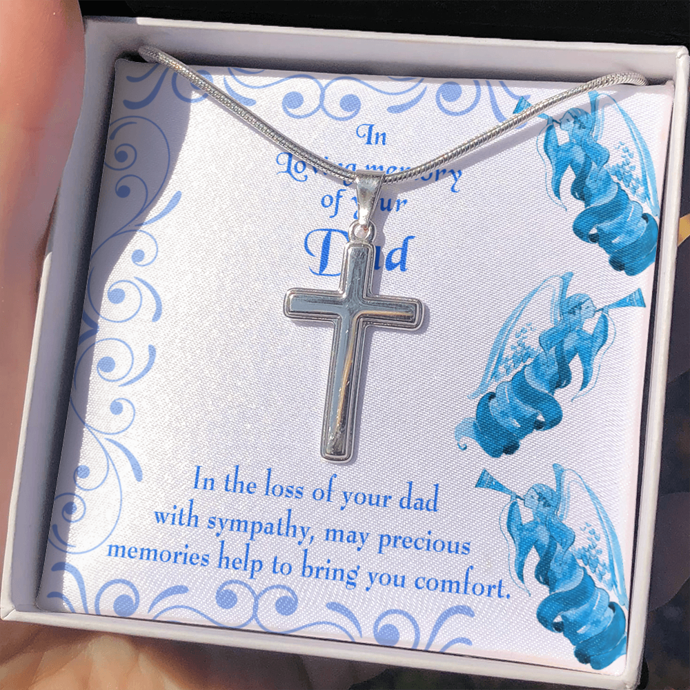 Precious Memories Dad Memorial Gift Dad Memorial Cross Necklace Sympathy Gift Loss of Father Condolence Message Card-Express Your Love Gifts