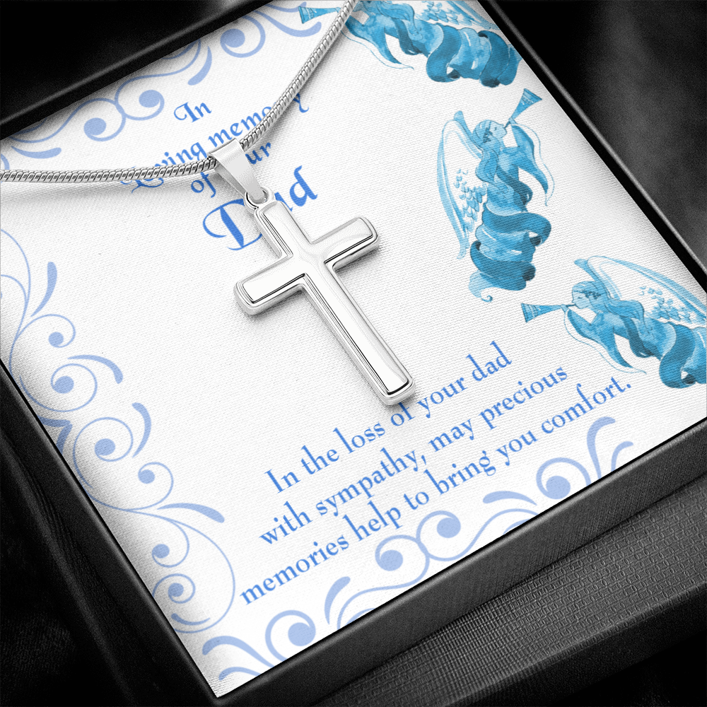 Precious Memories Dad Memorial Gift Dad Memorial Cross Necklace Sympathy Gift Loss of Father Condolence Message Card-Express Your Love Gifts