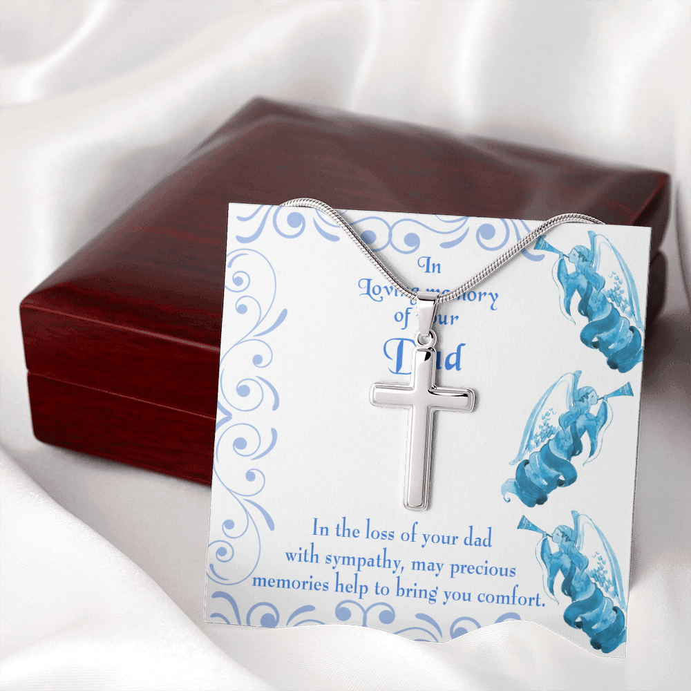 Precious Memories Dad Memorial Gift Dad Memorial Cross Necklace Sympathy Gift Loss of Father Condolence Message Card-Express Your Love Gifts