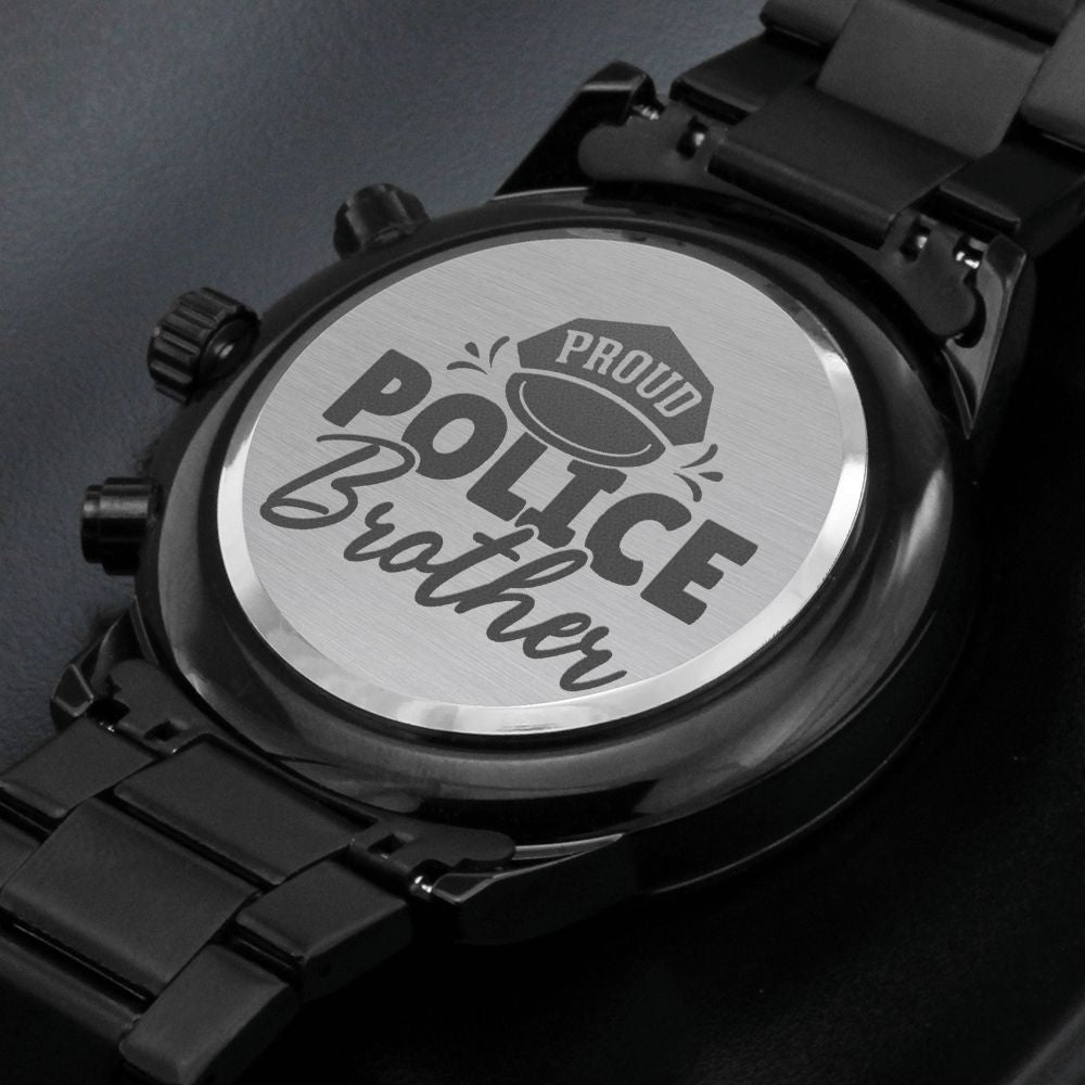 Proud Police Brother Engraved Multifunction Policeman Men's Watch Stainless Steel W Copper Dial-Express Your Love Gifts