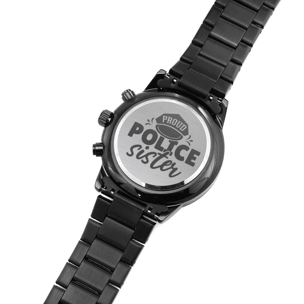 Proud Police Sister Engraved Multifunction Policeman Men's Watch Stainless Steel W Copper Dial-Express Your Love Gifts