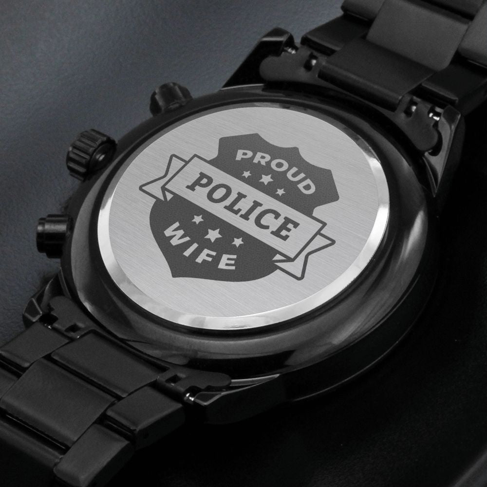 Proud Police Wife Engraved Multifunction Policeman Men's Watch Stainless Steel W Copper Dial-Express Your Love Gifts
