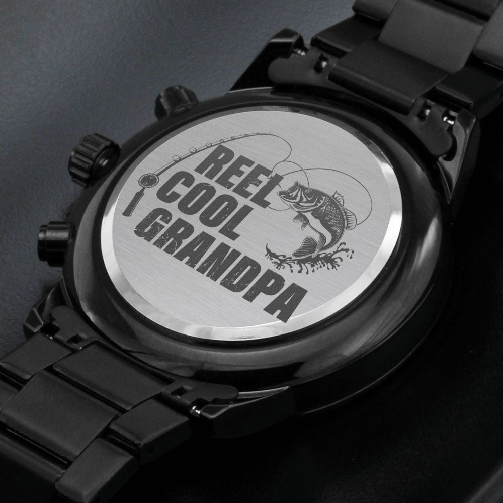 Reel Cool Grandpa Engraved Multifunction Fishing Men's Watch Stainless Steel Chronograph W Copper Dial-Express Your Love Gifts