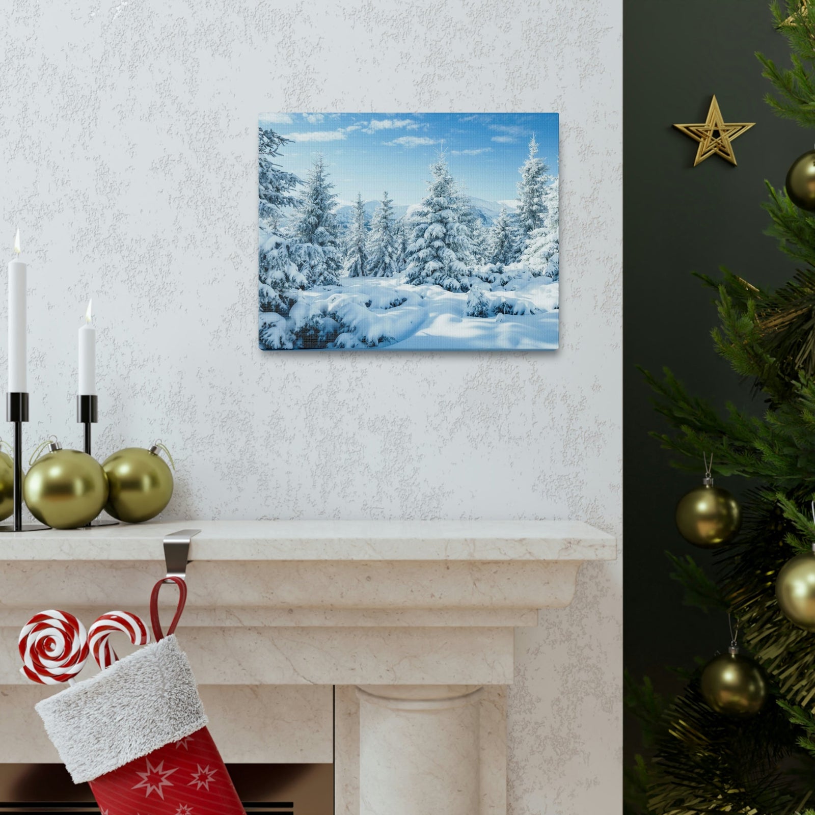 Refined Winter Snow Scene Beautiful Magnificent and Glorious Winter Beauty Nature Scene White Snow and Trees Wall Art Ready to Hang Unframed-Express Your Love Gifts