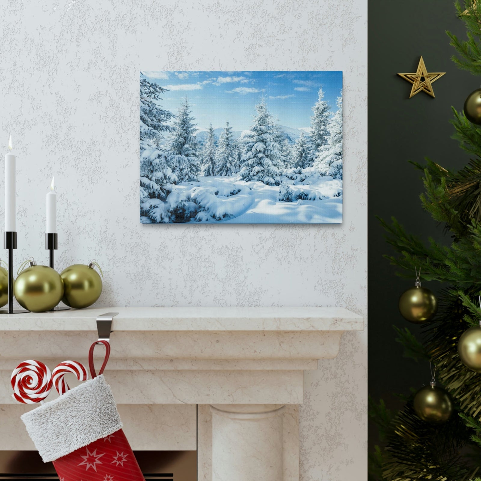 Refined Winter Snow Scene Beautiful Magnificent and Glorious Winter Beauty Nature Scene White Snow and Trees Wall Art Ready to Hang Unframed-Express Your Love Gifts