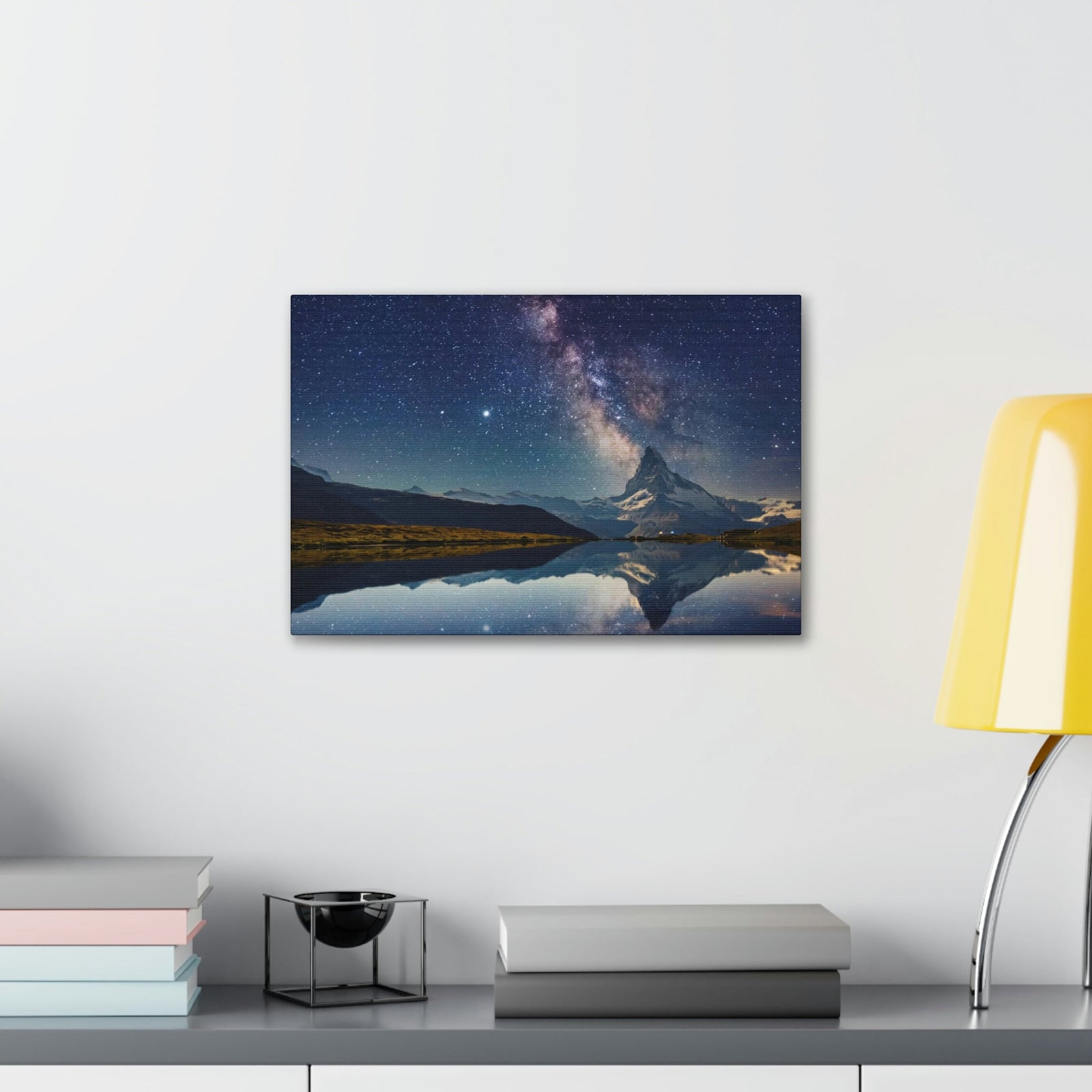 Reflection of Milky Way and Mountain on the Lake Scene Beautiful Amazing and Remarkable Night Beauty Nature Scene Starry Sky Over the Lake Wall Art Ready to Hang Unframed-Express Your Love Gifts