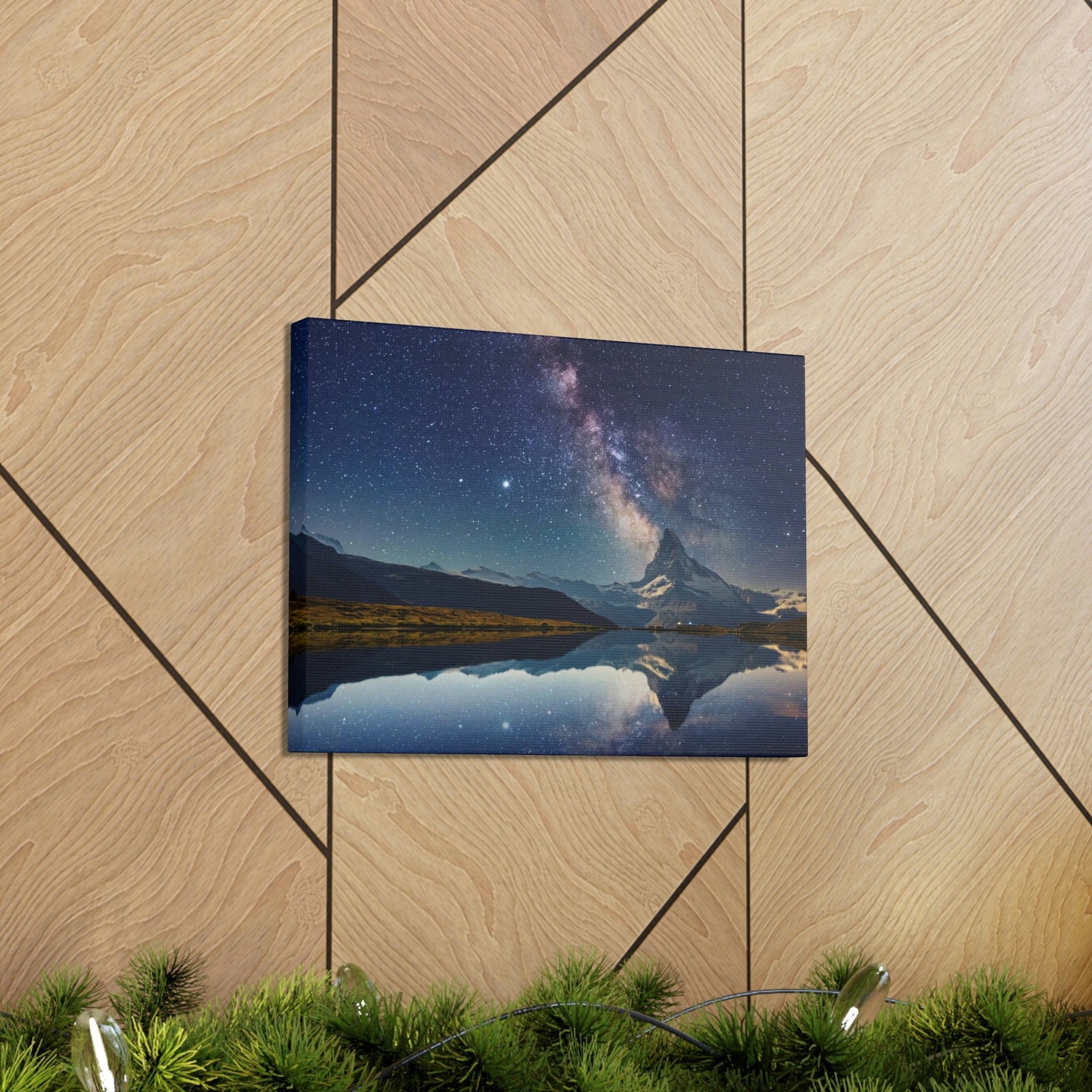 Reflection of Milky Way and Mountain on the Lake Scene Beautiful Amazing and Remarkable Night Beauty Nature Scene Starry Sky Over the Lake Wall Art Ready to Hang Unframed-Express Your Love Gifts