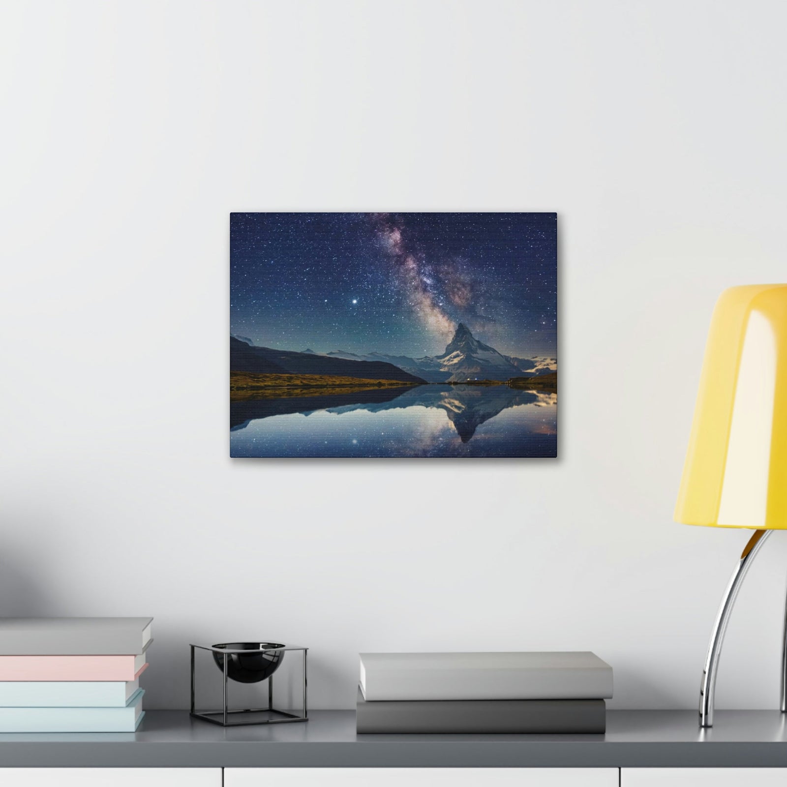 Reflection of Milky Way and Mountain on the Lake Scene Beautiful Amazing and Remarkable Night Beauty Nature Scene Starry Sky Over the Lake Wall Art Ready to Hang Unframed-Express Your Love Gifts