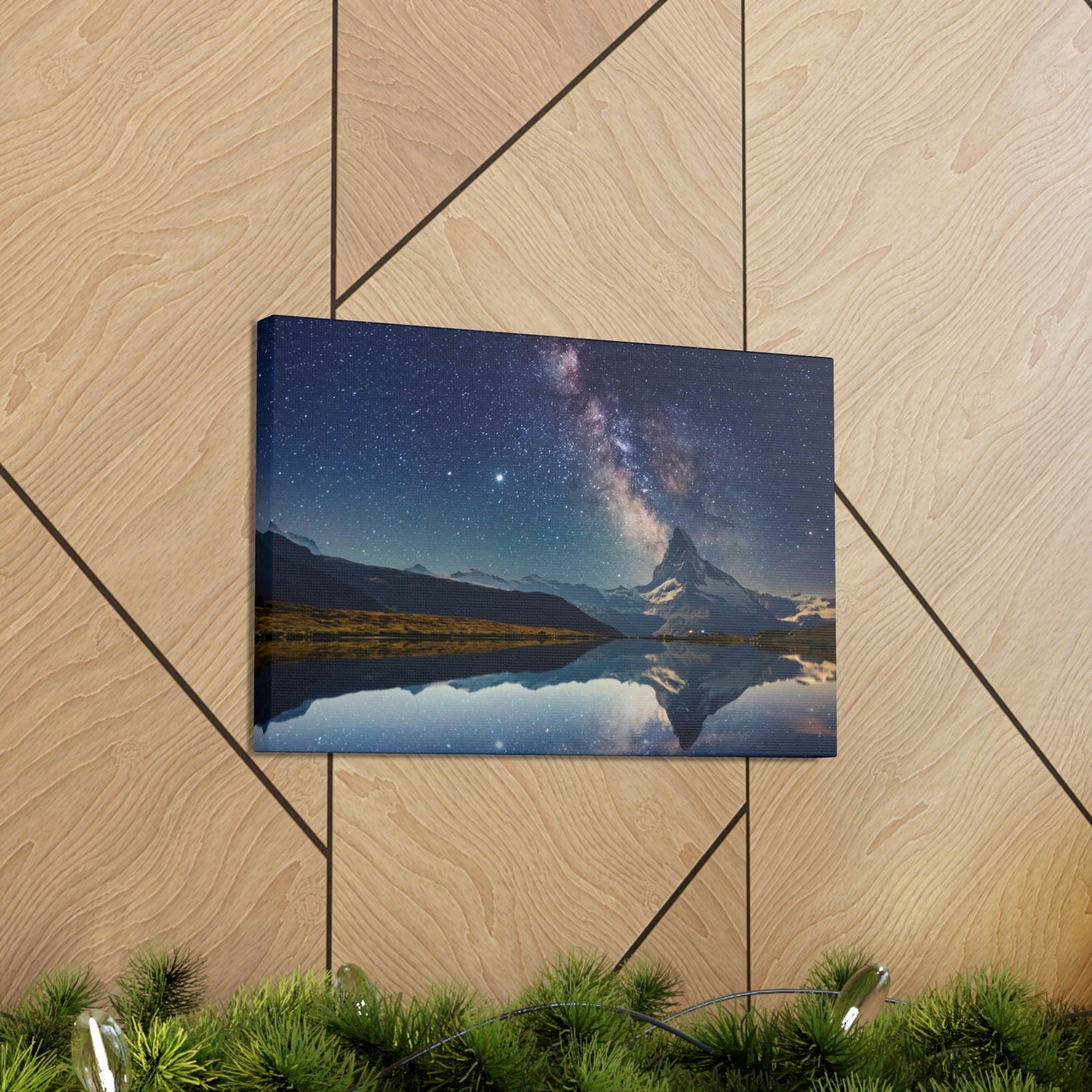 Reflection of Milky Way and Mountain on the Lake Scene Beautiful Amazing and Remarkable Night Beauty Nature Scene Starry Sky Over the Lake Wall Art Ready to Hang Unframed-Express Your Love Gifts