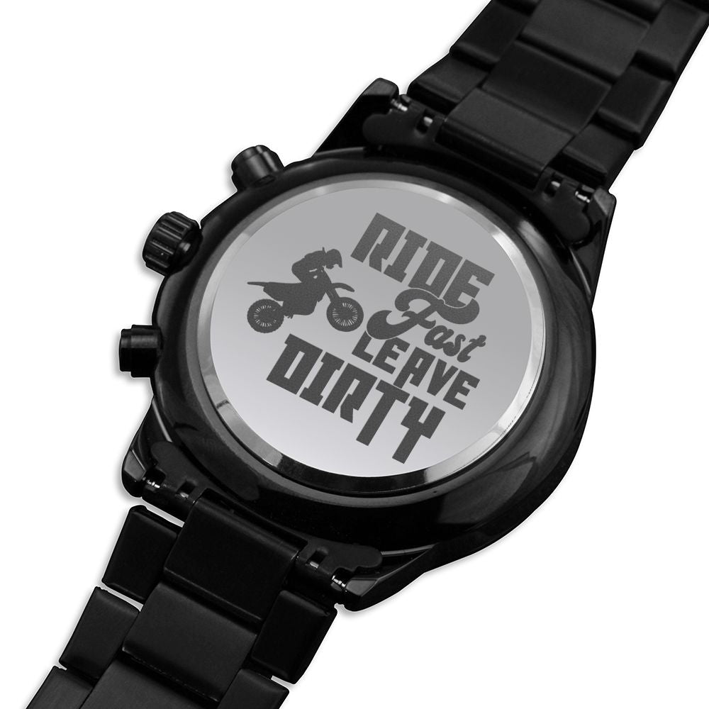 Ride Fast Engraved Motorcycle Rider Men's Watch Multifunction Stainless Steel W Copper Dial-Express Your Love Gifts