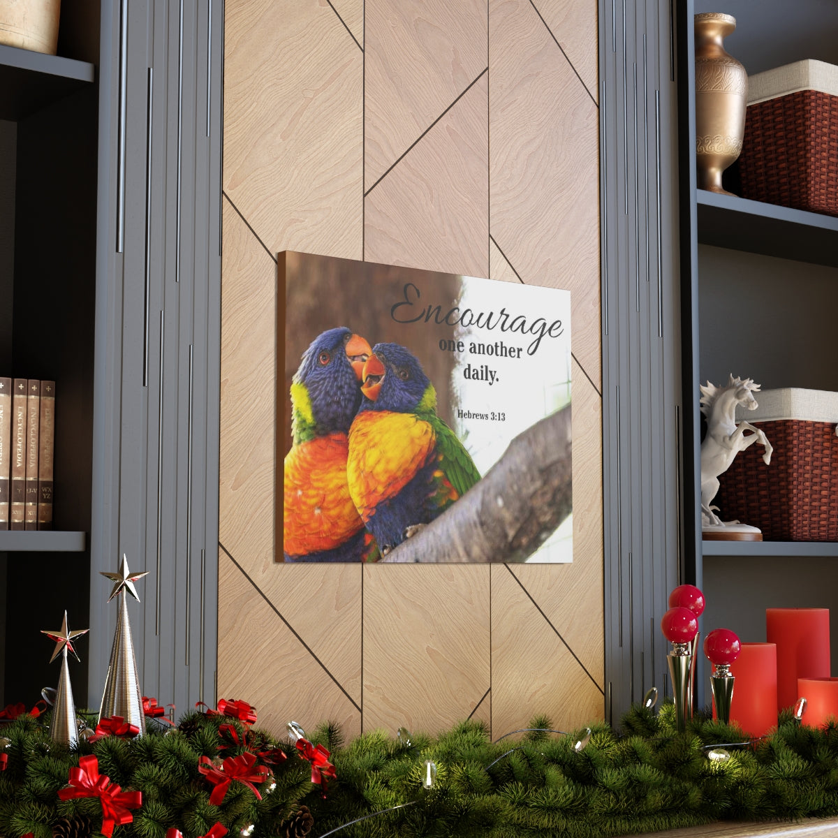 Scriptura Walls Encourage One Another Daily Hebrews 3:13 Parrots Christian Wall Art Bible Verse Print Ready to Hang Unframed-Express Your Love Gifts