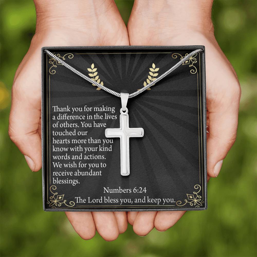 Scripture Card Blessed Are The Servant Numbers 6:24 Cross Necklace Stainless Steel Pendant Message Card-Express Your Love Gifts