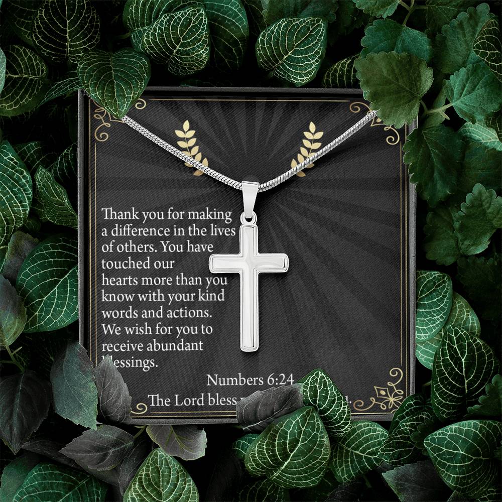 Scripture Card Blessed Are The Servant Numbers 6:24 Cross Necklace Stainless Steel Pendant Message Card-Express Your Love Gifts
