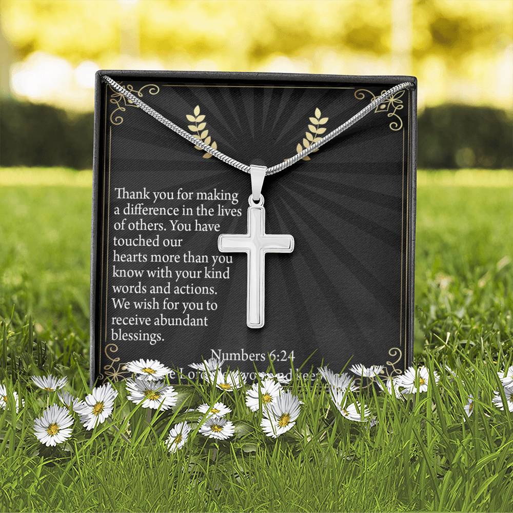 Scripture Card Blessed Are The Servant Numbers 6:24 Cross Necklace Stainless Steel Pendant Message Card-Express Your Love Gifts