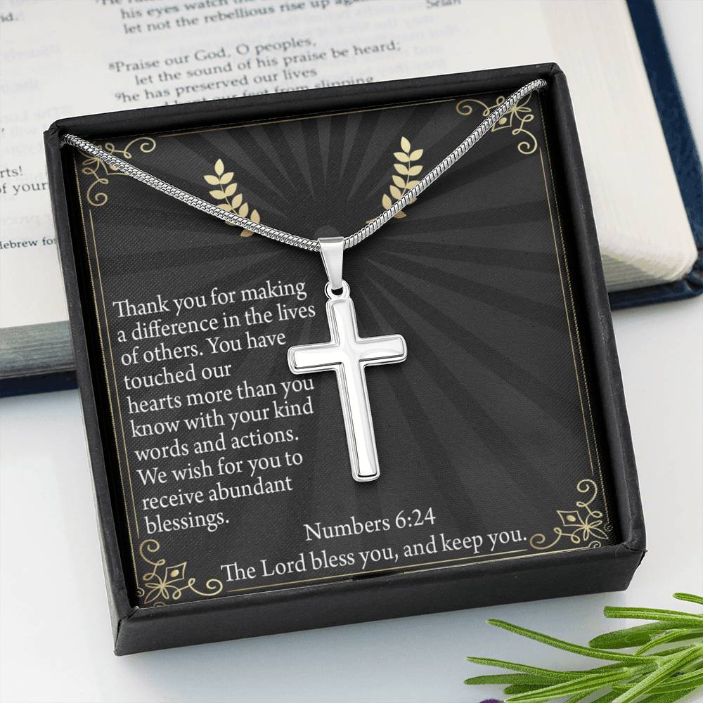 Scripture Card Blessed Are The Servant Numbers 6:24 Cross Necklace Stainless Steel Pendant Message Card-Express Your Love Gifts