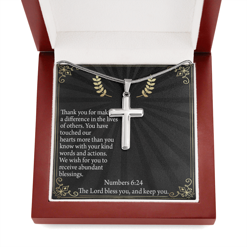 Scripture Card Blessed Are The Servant Numbers 6:24 Cross Necklace Stainless Steel Pendant Message Card-Express Your Love Gifts