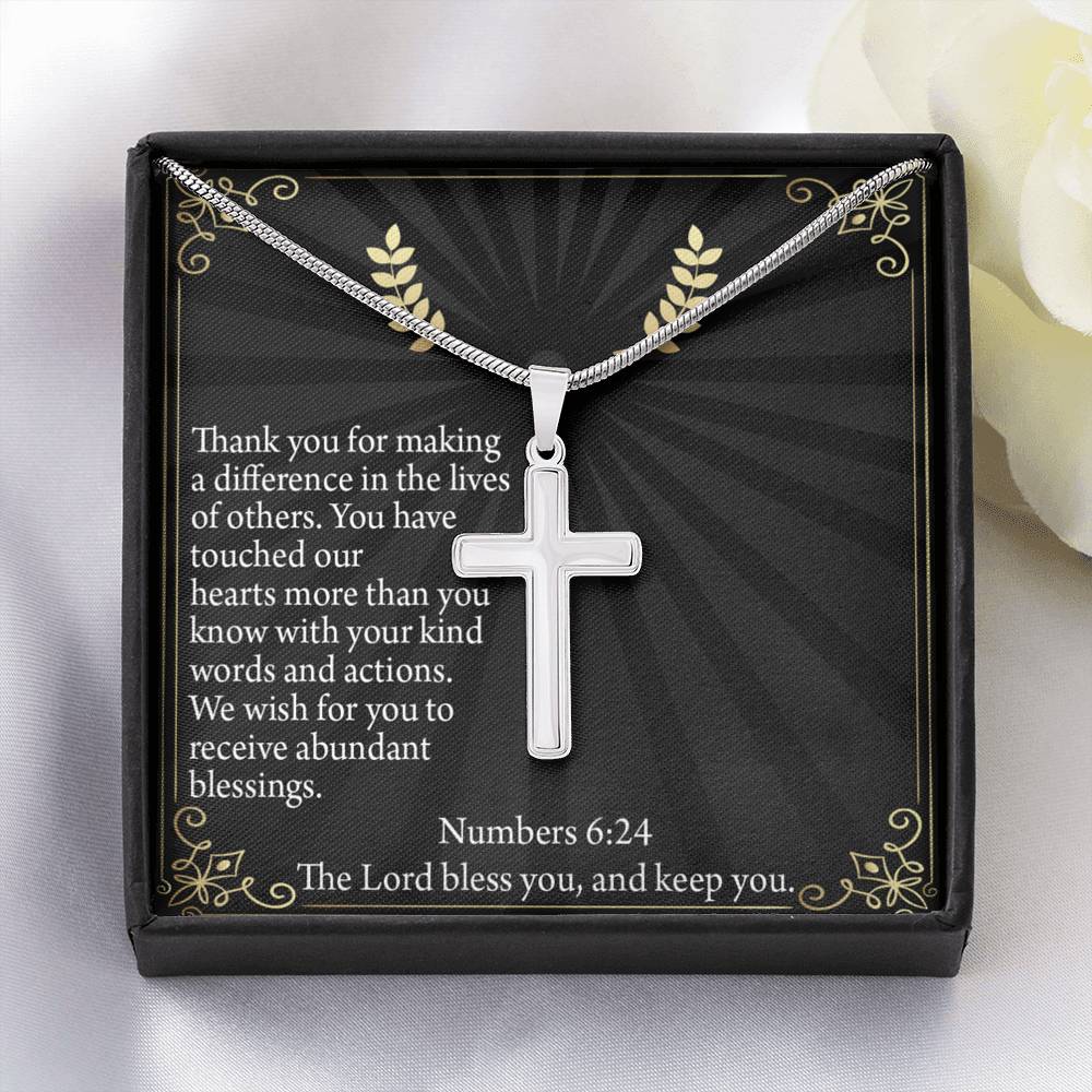 Scripture Card Blessed Are The Servant Numbers 6:24 Cross Necklace Stainless Steel Pendant Message Card-Express Your Love Gifts