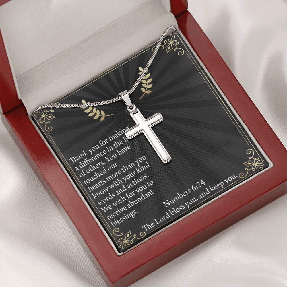Scripture Card Blessed Are The Servant Numbers 6:24 Cross Necklace Stainless Steel Pendant Message Card-Express Your Love Gifts