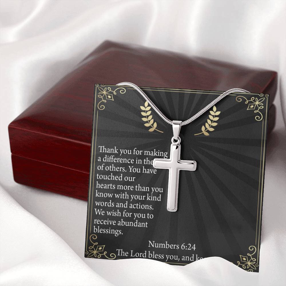 Scripture Card Blessed Are The Servant Numbers 6:24 Cross Necklace Stainless Steel Pendant Message Card-Express Your Love Gifts