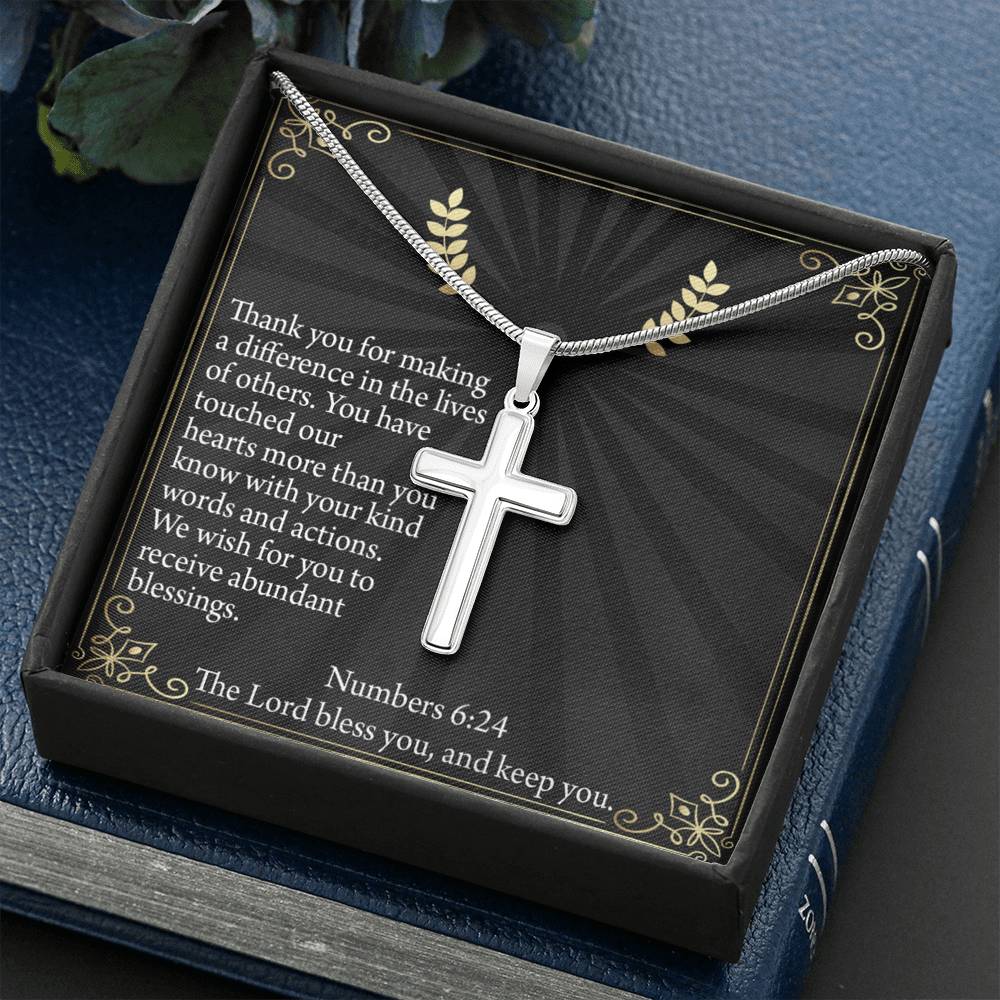 Scripture Card Blessed Are The Servant Numbers 6:24 Cross Necklace Stainless Steel Pendant Message Card-Express Your Love Gifts