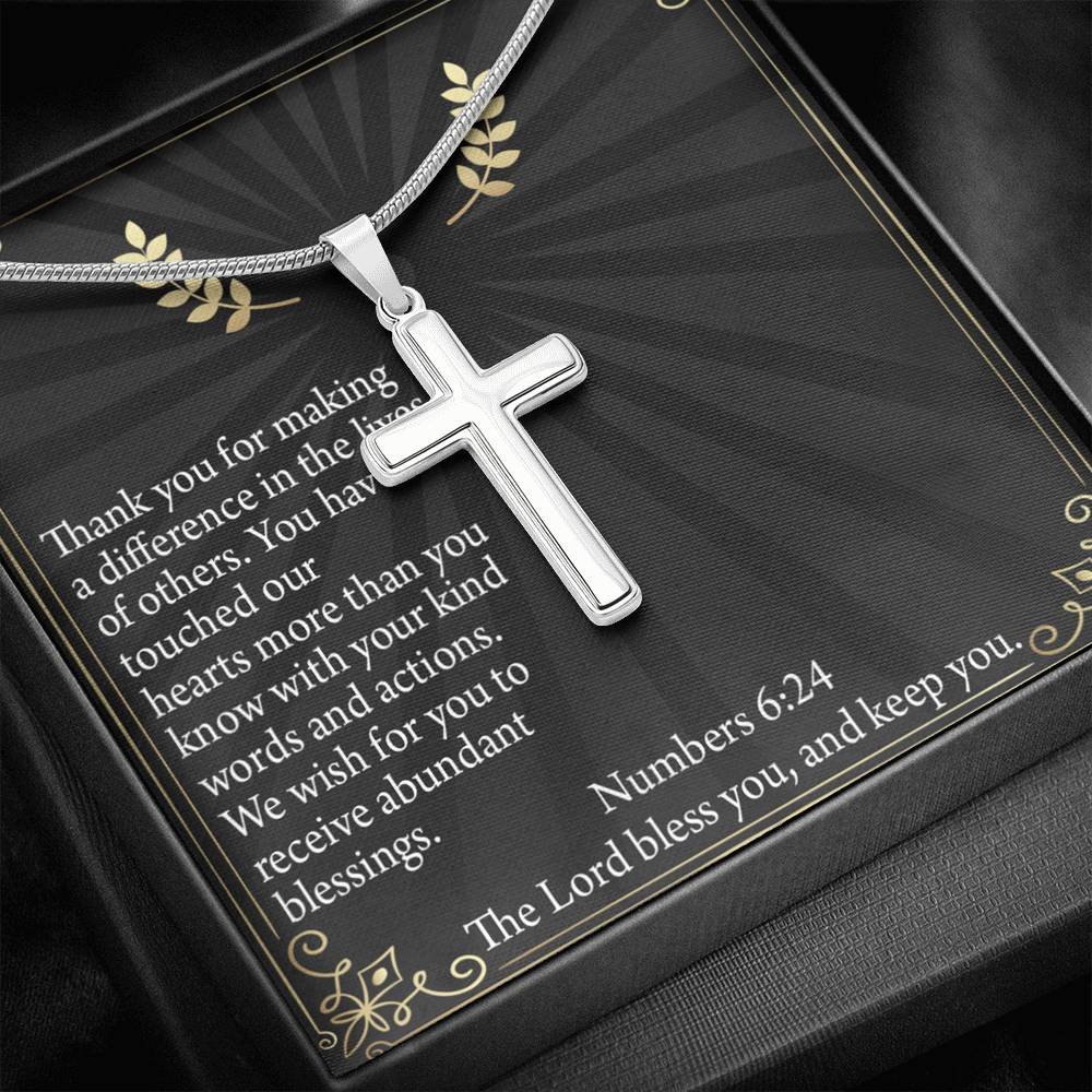 Scripture Card Blessed Are The Servant Numbers 6:24 Cross Necklace Stainless Steel Pendant Message Card-Express Your Love Gifts