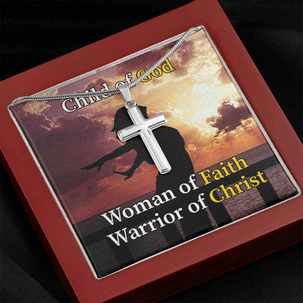 Scripture Card Child Of God Woman Of Faith Warrior Of Christ Faith Cross Card Necklace w Stainless Steel Pendant-Express Your Love Gifts