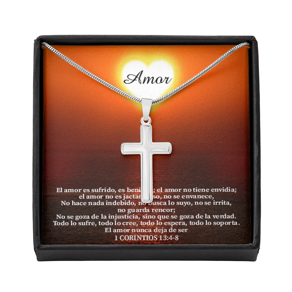 Scripture Card Christian Encouragement Spanish Message 1 Corintos 13:4-8 Cross Card Necklace w Stainless Steel Pendant Religious Gift-Express Your Love Gifts