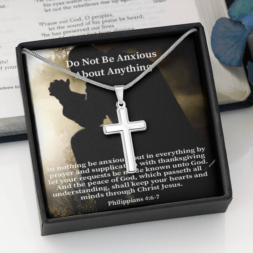 Scripture Card Do Not Be Anxious About Anything Philippians 4:6-7 Cross Card Necklace w Stainless Steel Pendant Religious Gift-Express Your Love Gifts