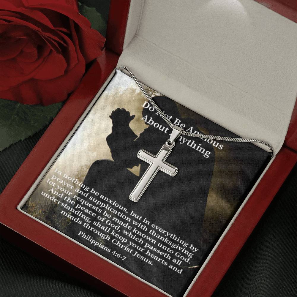 Scripture Card Do Not Be Anxious About Anything Philippians 4:6-7 Cross Card Necklace w Stainless Steel Pendant Religious Gift-Express Your Love Gifts