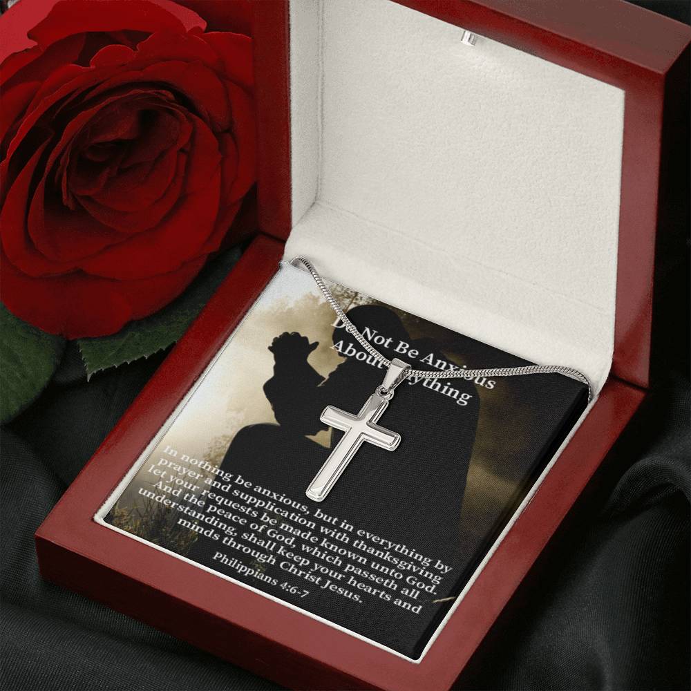 Scripture Card Do Not Be Anxious About Anything Philippians 4:6-7 Cross Card Necklace w Stainless Steel Pendant Religious Gift-Express Your Love Gifts