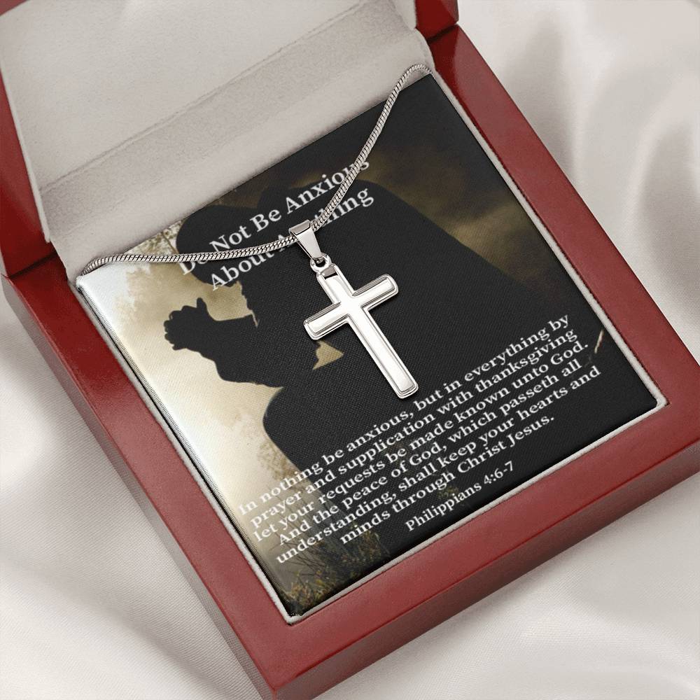 Scripture Card Do Not Be Anxious About Anything Philippians 4:6-7 Cross Card Necklace w Stainless Steel Pendant Religious Gift-Express Your Love Gifts