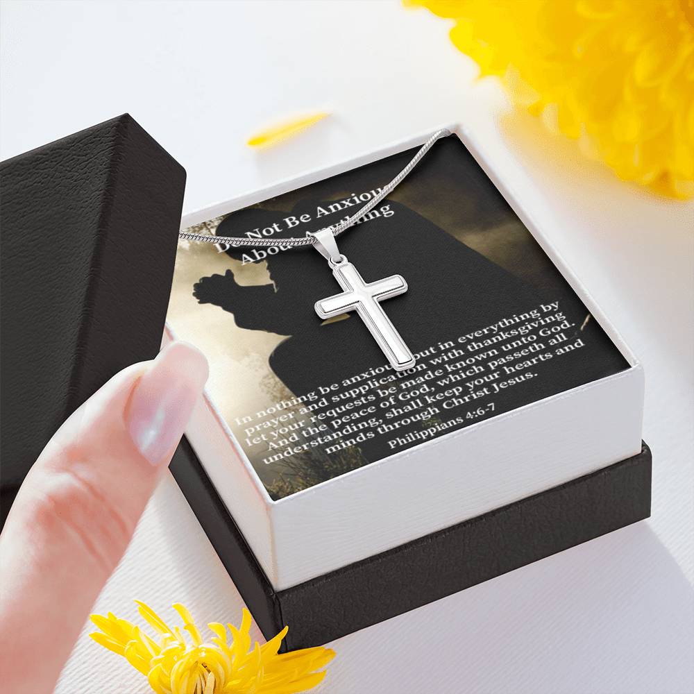 Scripture Card Do Not Be Anxious About Anything Philippians 4:6-7 Cross Card Necklace w Stainless Steel Pendant Religious Gift-Express Your Love Gifts