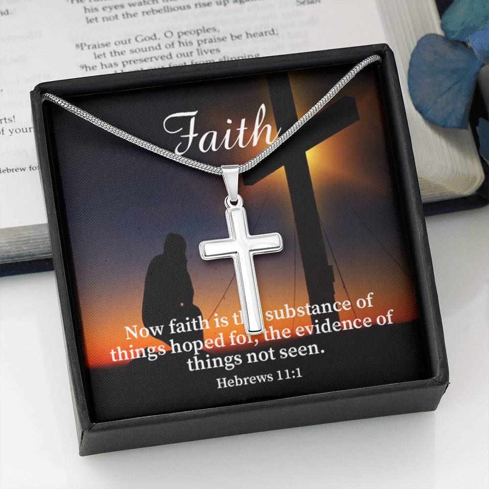 Scripture Card Faith Hebrews 11:1 Cross Card Necklace w Stainless Steel Pendant Religious Gift-Express Your Love Gifts