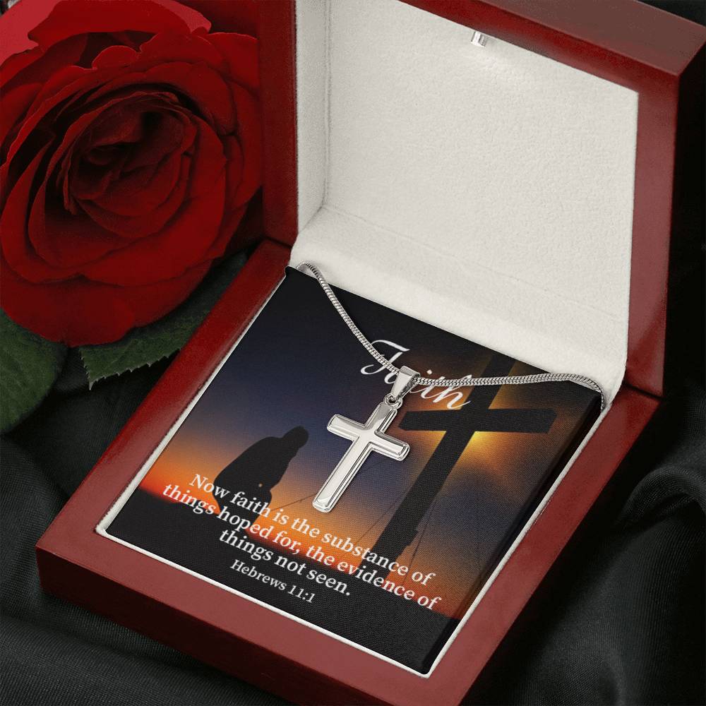 Scripture Card Faith Hebrews 11:1 Cross Card Necklace w Stainless Steel Pendant Religious Gift-Express Your Love Gifts