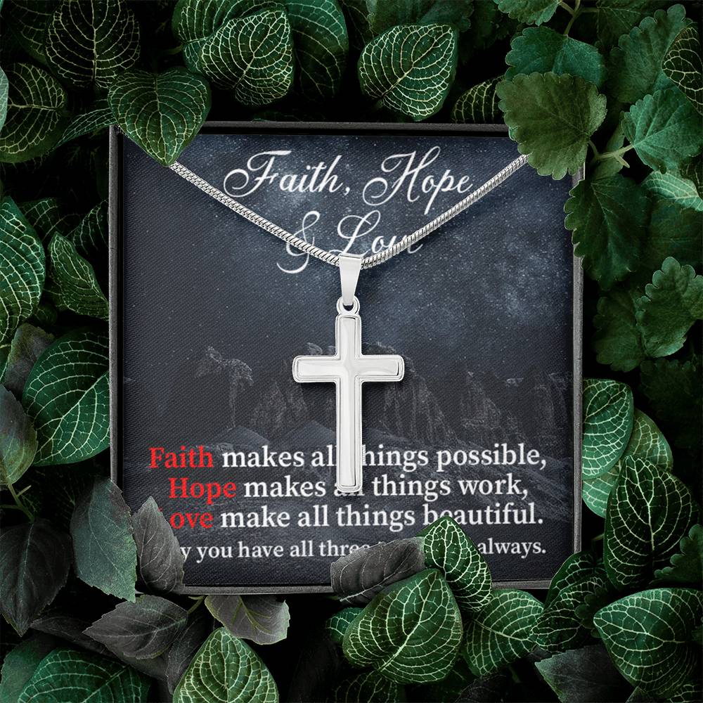 Scripture Card Faith Hope Love Inspirational Cross Card Necklace w Stainless Steel Pendant-Express Your Love Gifts