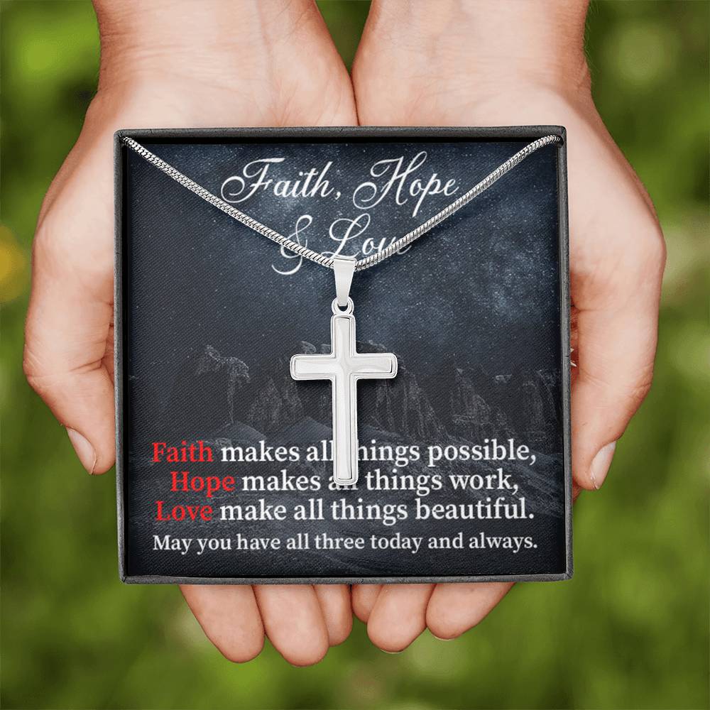 Scripture Card Faith Hope Love Inspirational Cross Card Necklace w Stainless Steel Pendant-Express Your Love Gifts