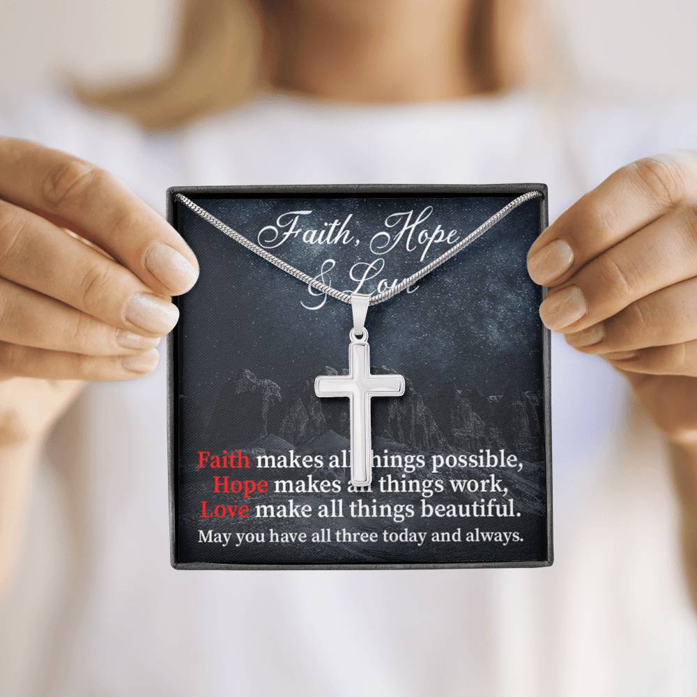 Scripture Card Faith Hope Love Inspirational Cross Card Necklace w Stainless Steel Pendant-Express Your Love Gifts