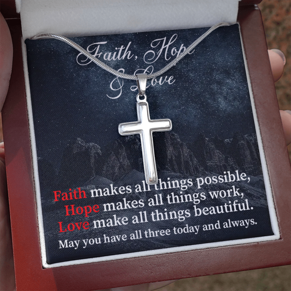 Scripture Card Faith Hope Love Inspirational Cross Card Necklace w Stainless Steel Pendant-Express Your Love Gifts