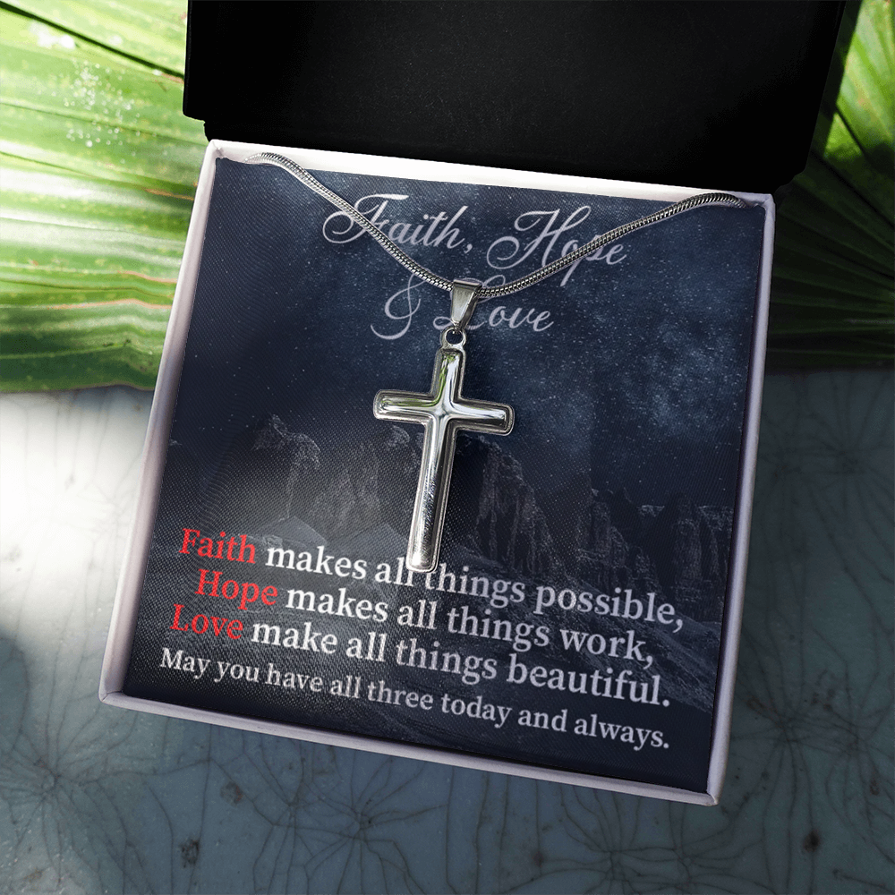 Scripture Card Faith Hope Love Inspirational Cross Card Necklace w Stainless Steel Pendant-Express Your Love Gifts