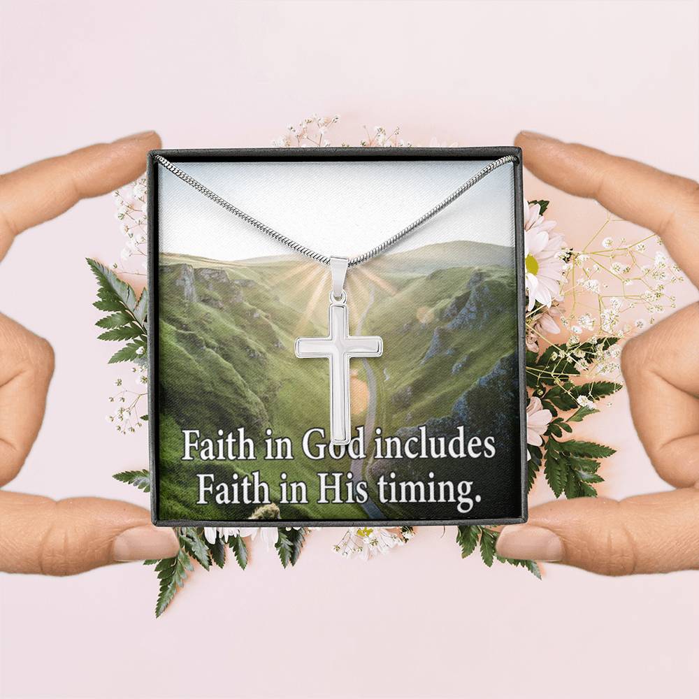 Scripture Card Faith In God's Timing Inspirational Cross Card Necklace w Stainless Steel Pendant-Express Your Love Gifts