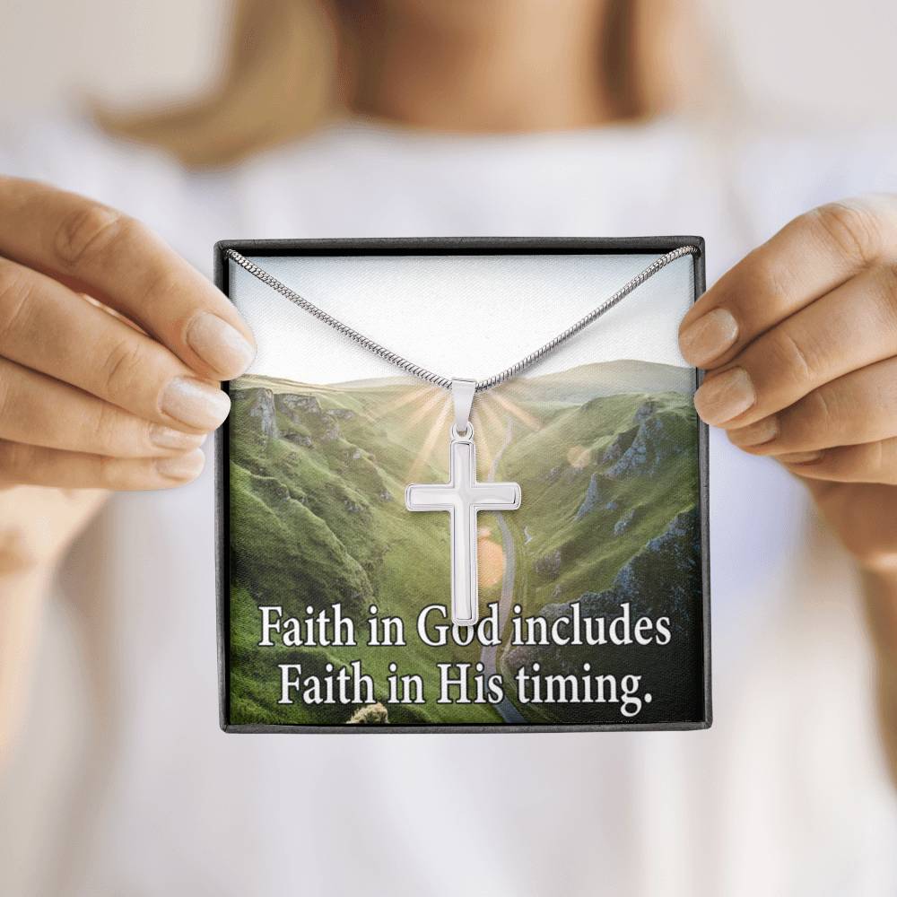 Scripture Card Faith In God's Timing Inspirational Cross Card Necklace w Stainless Steel Pendant-Express Your Love Gifts