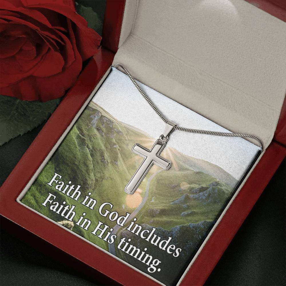 Scripture Card Faith In God's Timing Inspirational Cross Card Necklace w Stainless Steel Pendant-Express Your Love Gifts
